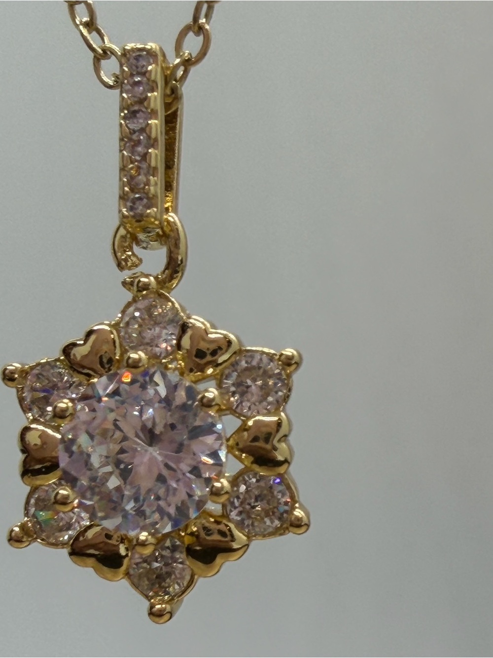 Gold-Tone Clear Crystal Floral Pendant Necklace